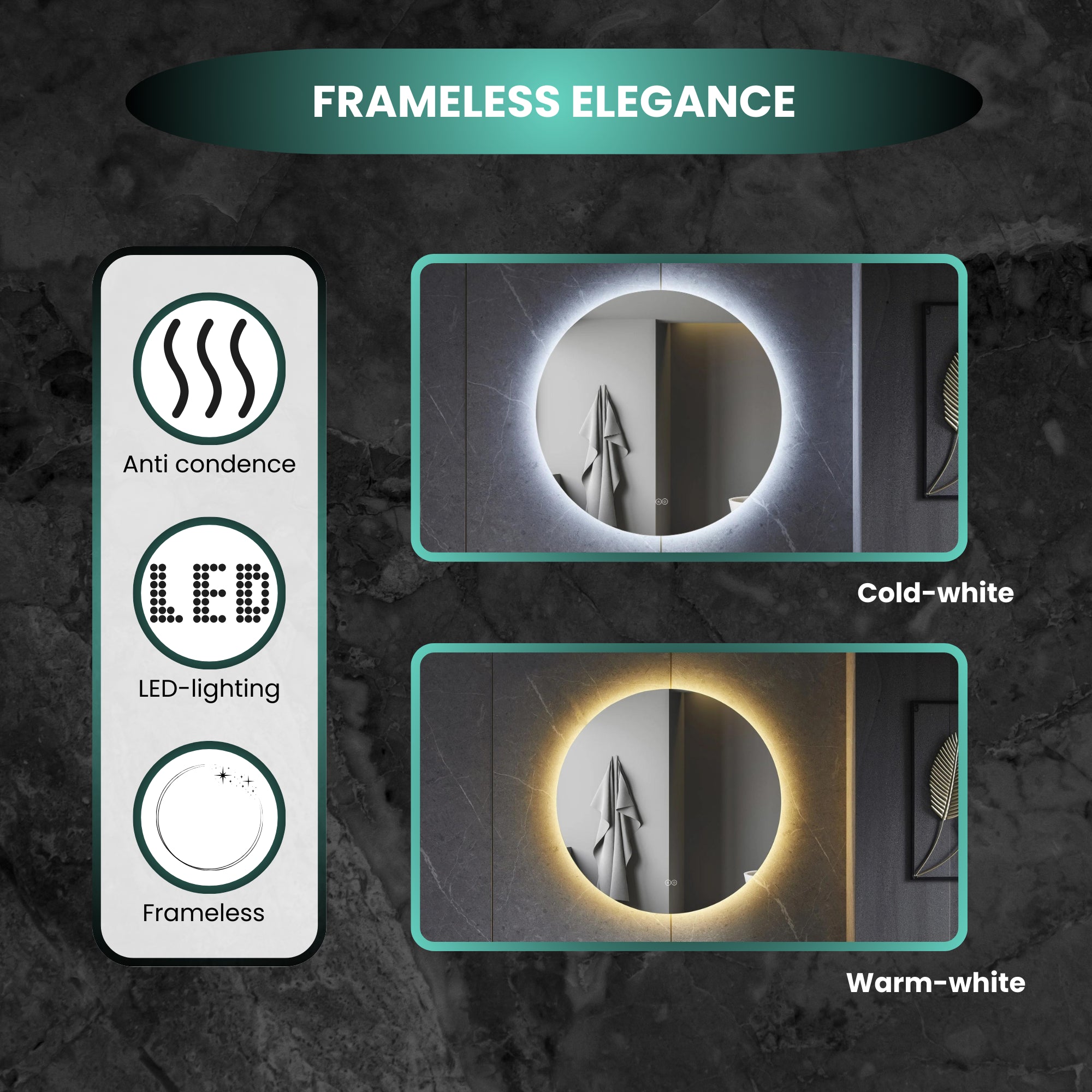 Miroir Intelligent 80cm - Sans Cadre, Éclairage LED, Anti-Condensation & Wifi