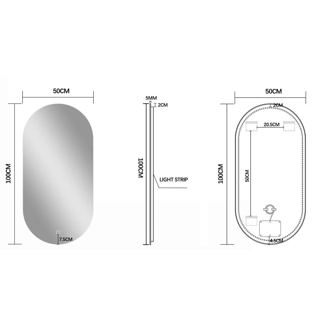 Spiegel mit LED oval 50 x 100 cm