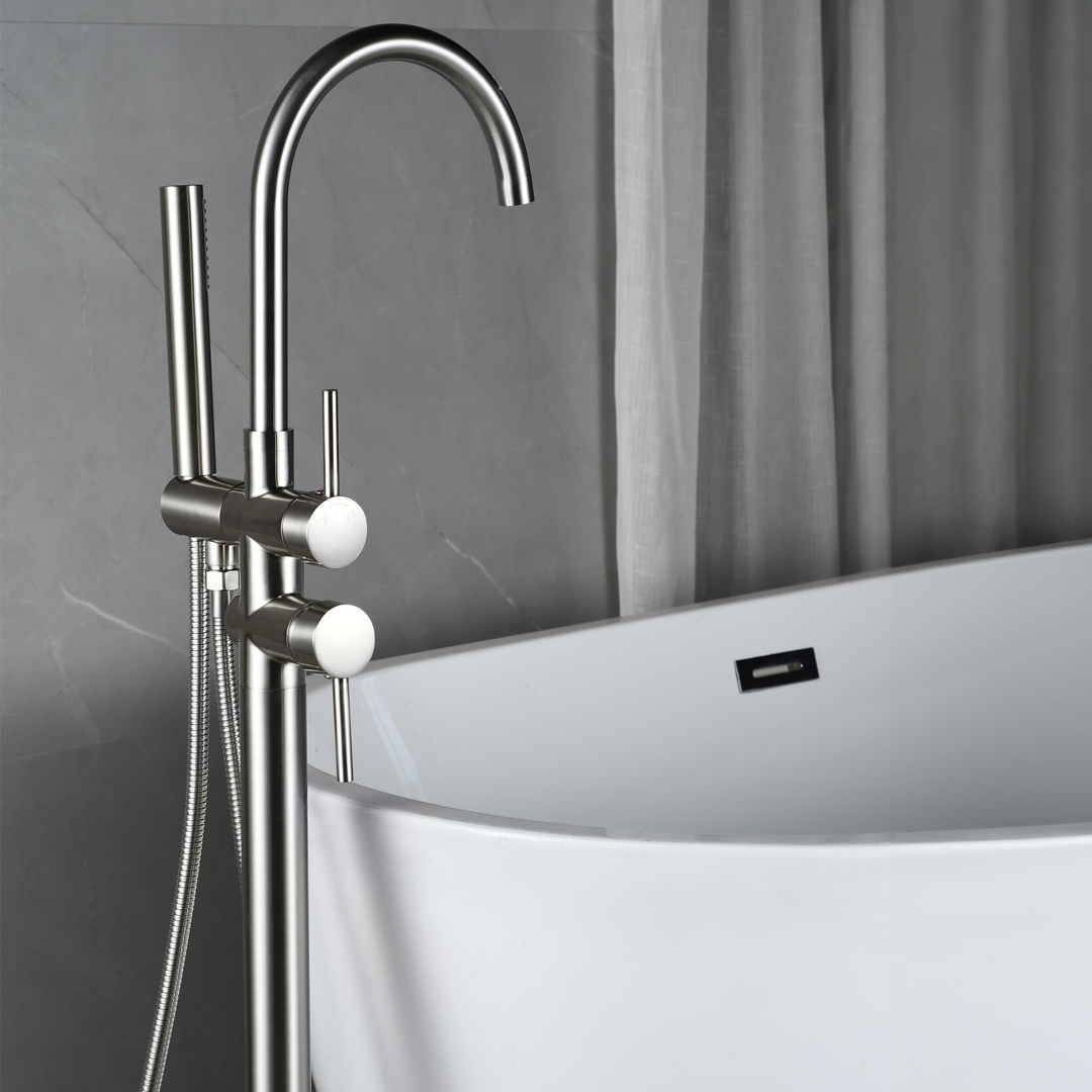 Freistehende Wannenarmatur – inklusive Handbrause – gebürsteter Stahl