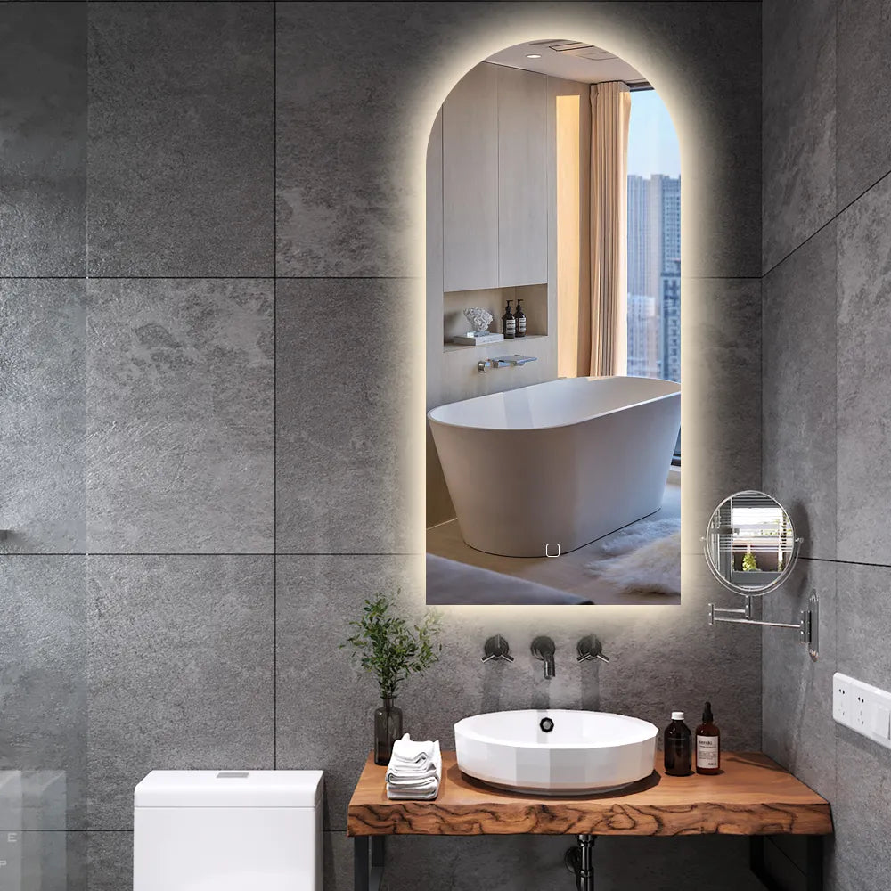 Spiegel mit LED halboval 50 x 100 cm