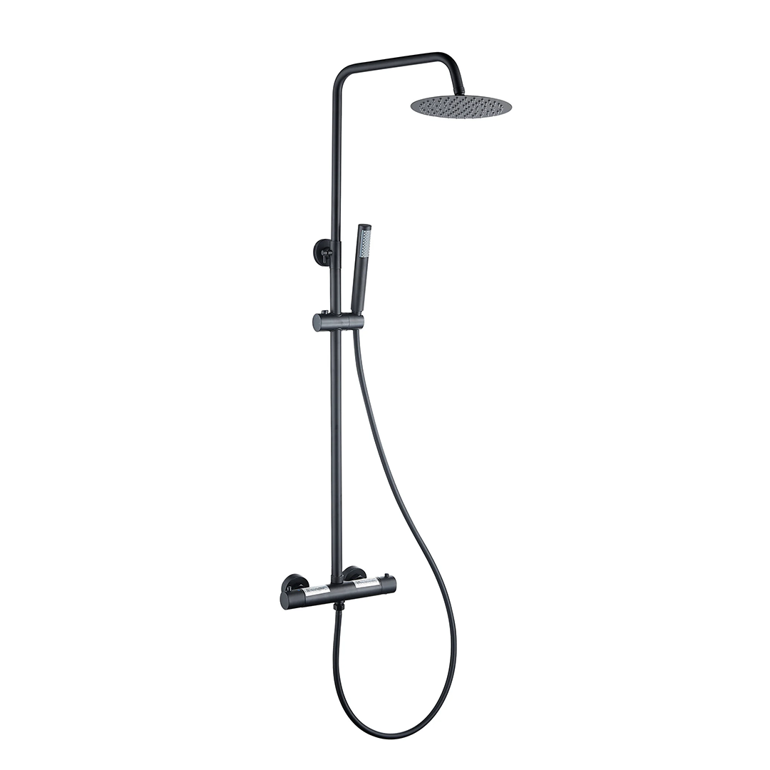 Aufputz-Regendusche 30 cm Thermostat-Brausekopf, mattschwarz/silber