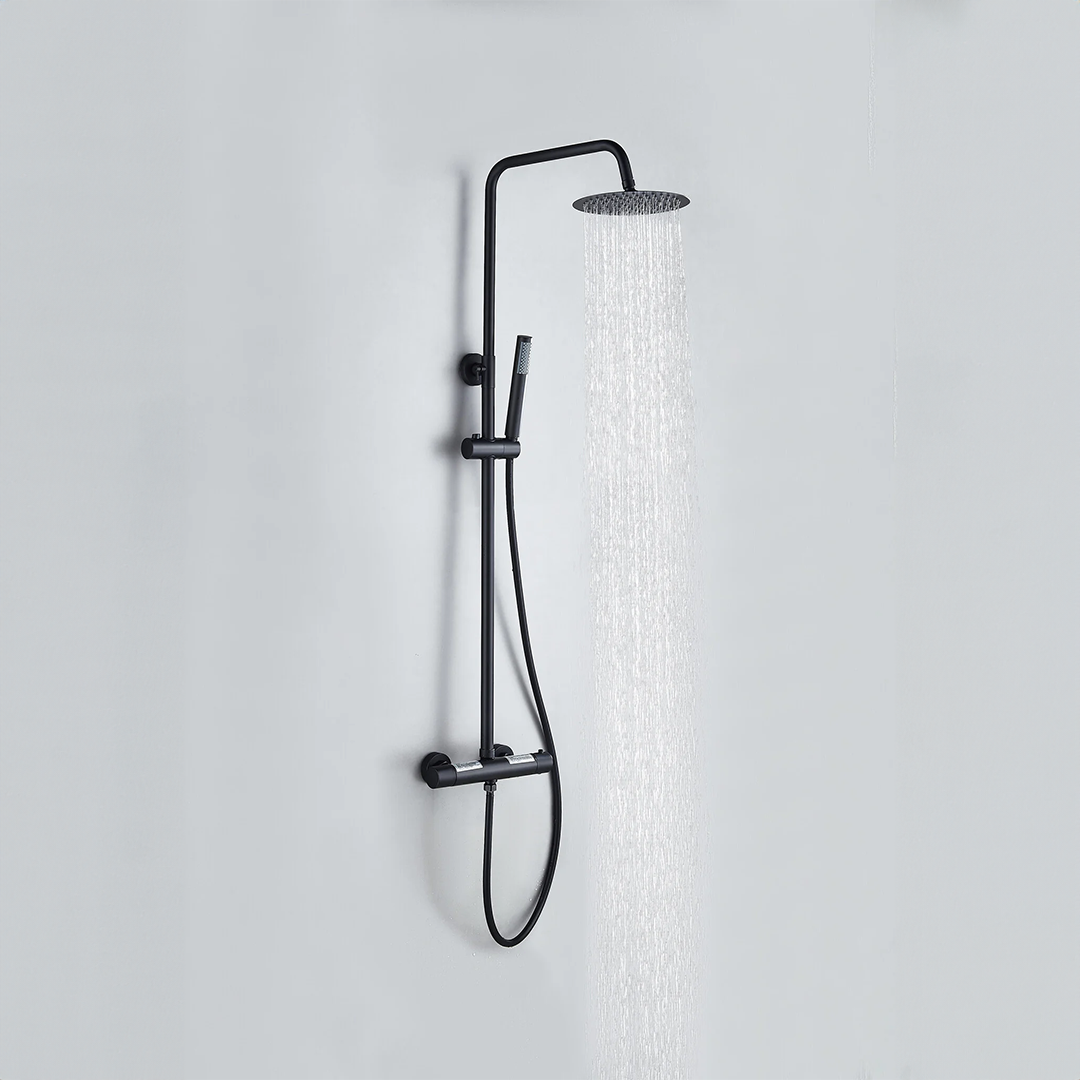 Aufputz-Regendusche 30 cm Thermostat-Brausekopf, mattschwarz/silber